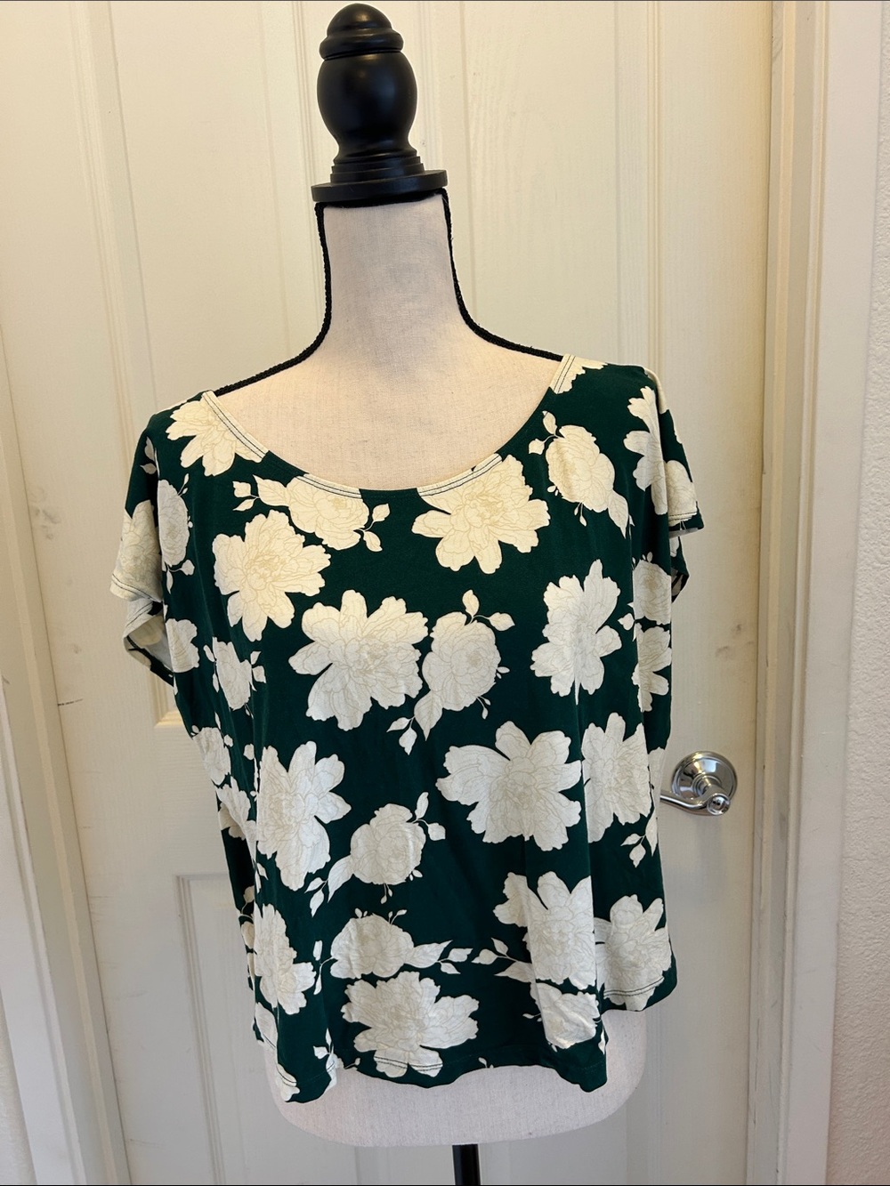 Ava Sky Green Floral Scoop Neck Short Sleeve Top, XS